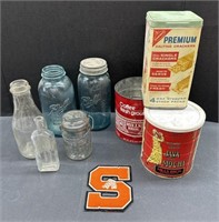 (AE) Mixed Lot of Vintage Glass Jars, Tin Cans