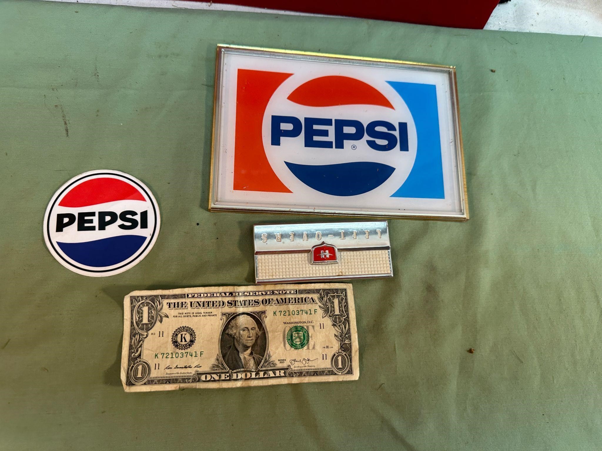 PEPSI SIGN, STICKER & LEFT OVER REFRIG. LOGO