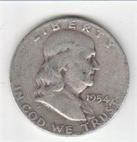 1954 D 90% Silver Franklin Half Dollar Coin