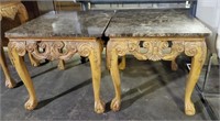 (F) Chippendale Style Marble Top End Tables with