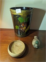 2 Wooden Wastebaskets,Wooden Bowl, Duck Opener
