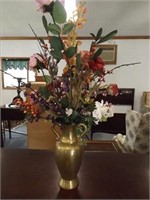 Brass Vase w/ Flowers  12" Tall