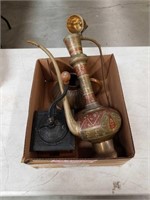 Box of coffee grinder and copper and brass pieces