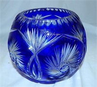 Cobalt Blue Cut to Clear Crystal Rose Bowl
