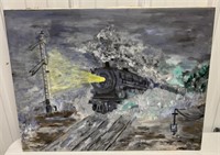 oil on canvas train picture signed Kevin Webb '79