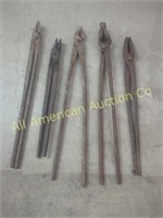 5 PAIR OF ANTIQUE BLACKSMITH TONGS