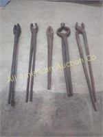 5 PAIR OF ANTIQUE BLACKSMITH TONGS