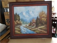 Framed Oil On Canvas River Landscape Signed