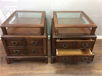 PAIR OF 2 DRAWER GLASS TOP END TABLES
