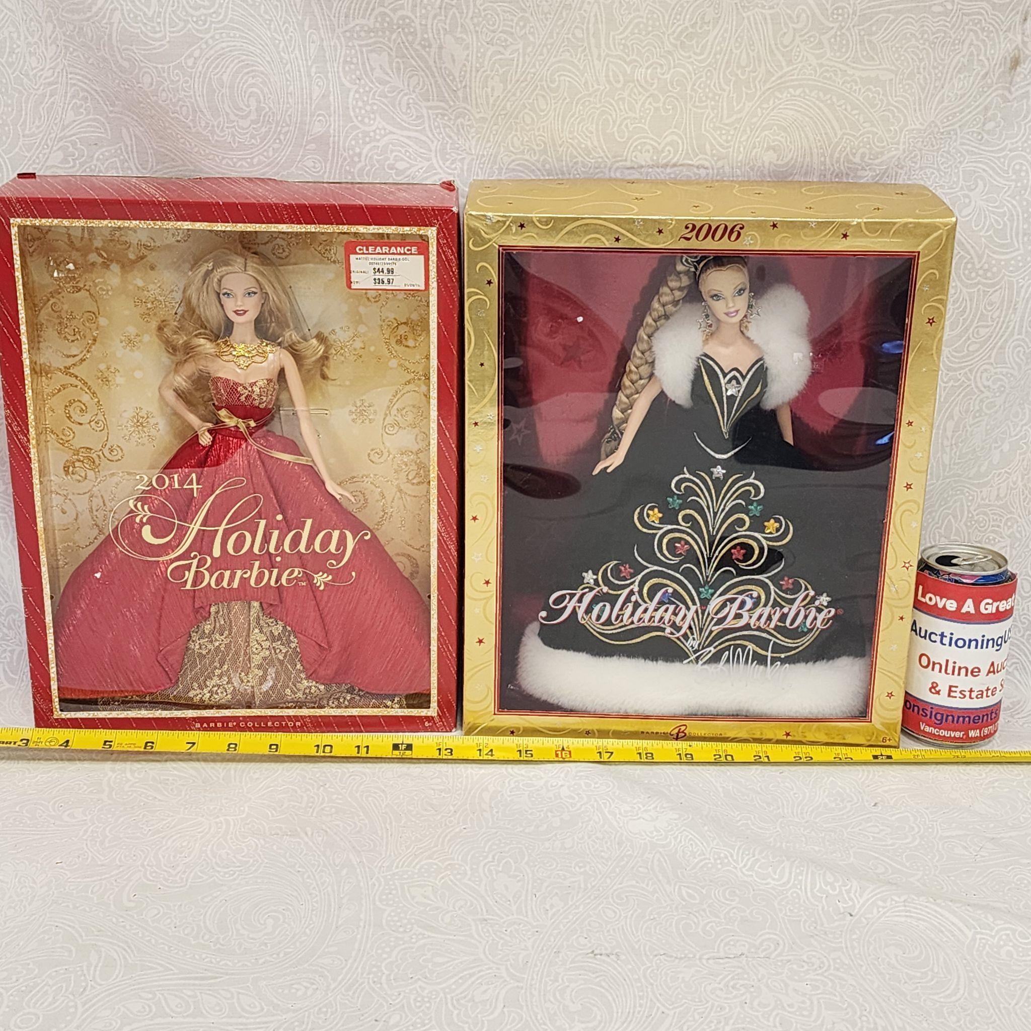 2 Holiday Barbie Dolls Bob Mackie Dress Unopened