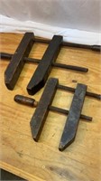 Two antique wood clamps