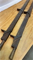 Two antique 36 inch wood bar clamps