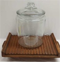Vintage Wood Cigar Press and Large Glass Jar w