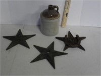 Cast iron stars, cast iron door knocker,crock jug