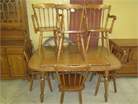 Vintage Table with 2 Extra Boards & 6 Chairs