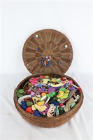 Embroidery Thread Set w/Vintage Wicker Covered Box