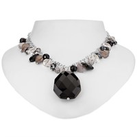 20" Black Onyx, Rutilated&Crystal Quartz Necklace