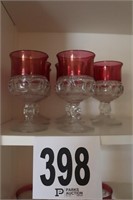 (8) Kings Crown Cranberry Band Stem Glasses (Rm