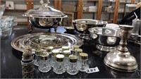 COLL OF SILVERPLATE SERVING DISHES AND S&P SHAKERS