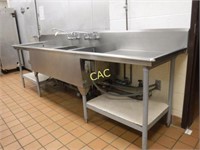 10' Stainless Steel Wash Table w/3sinks, 2faucets