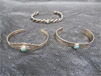 3 Vintage Child's Silver & Turquoise Bracelets