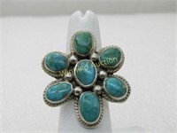 Sterling Southwestern Turquoise Ring, Sz. 6, Bloss