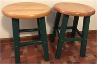 Two Short Wood Stools 14” R x 18” H Very Sturdy