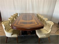 Marquetry Inlay Dining Table w/10 Chairs