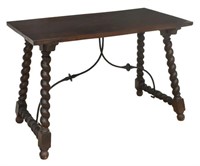 SPANISH BAROQUE STYLE TURNED & IRON CONSOLE TABLE