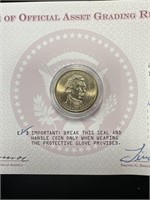 6 UNC Presidential Dollars on certificate.