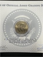 6 UNC Presidential Dollars on certificate.