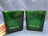 Pair of Napco green glass vases