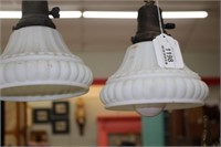 Pair of Small White Open Globe Hanging Lights