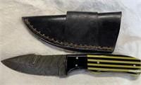8" Damascus Knife w/ Leather Sheath