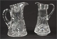 Two Water Pitchers Leaded Glass & Etched