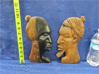 african tribal man & woman wooden face plaques