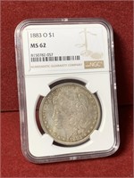 1883-O UNITED STATES SILVER MORGAN DOLLAR MS 62