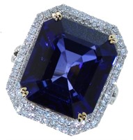 14kt Gold 20.00 ct Radiant Sapphire & Diamond Ring