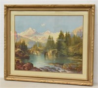 Mountain Lake Landscape Framed Print by Moran