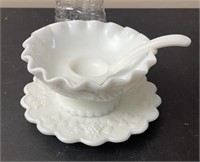 Westmoreland Milk Glass Grape Pattern Condiment