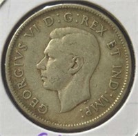 Silver 1940 Canadian quarter