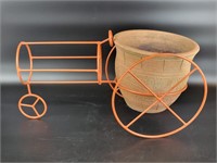 Wire Tractor Plant Stand & Clay Pot