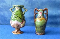 Two Small Majolica Art Pottery Vases