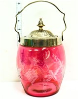 Vintage cranberry cracker jar