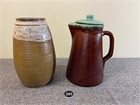 2 Studio Ceramic Pieces, Vase & Pitcher