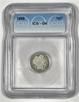 1898 Barber Silver Dime Good ICG G4