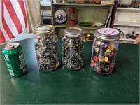 3 Jars of Marbles & Buttons