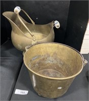 Antique Brass Coal Scuttle & Fire Bucket.