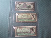 (3) CANADA ONE DOLLAR BILLS - 1937, 1954, 1954