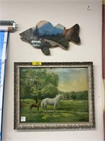 Vintage Painted Wood Art - Scenic Byway Fish Shape